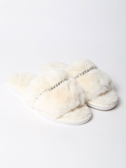 Zehra - Mjuka tofflor i faux fur utsmyckade med strass